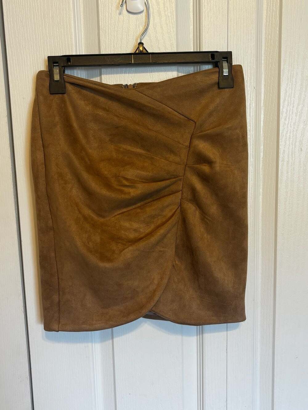Mable Faux Suede Ruched Mini Skirt Caramel Color Size S